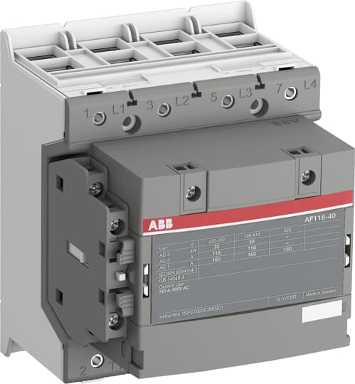 ABB AF116-40-11-13 100-250V 50/60HZ-DC Contactor, 4P, AC-3: 380/400V 55KW, 116A 